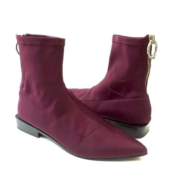 Women’s ZARA Pointed Toe Zipper Booties -Maroon/plum -Size EU 36 us 6 NWOB - Picture 1 of 11